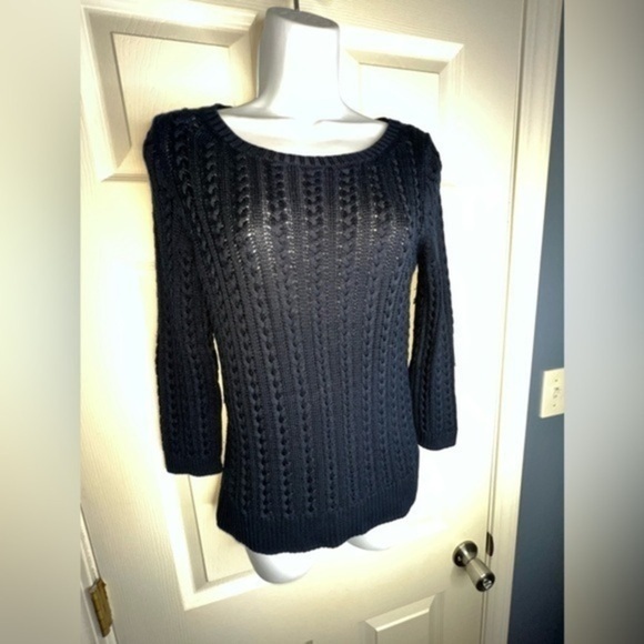 Brooks Brothers Womens Medium Blue Lightweight Cable Knit Crewneck Sweater Top M - Picture 1 of 12
